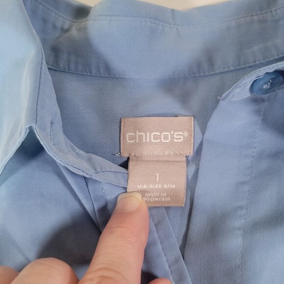 Chicos Women Blue Button-Down Modal Blend Long sleeve Shirt Size 1 (S/8-10) - Picture 3 of 8